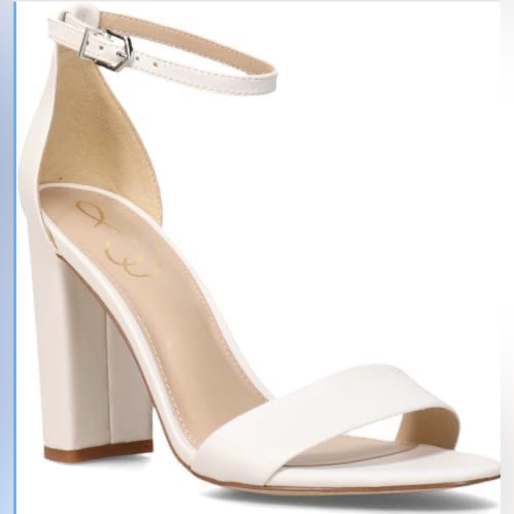 Sam Edelman Yaro White Ankle Strap Open Toe Block Heeled Wide Sandals